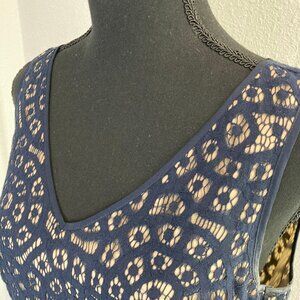 The Limited Dress Blue Lace Fit & Flare A-line Party Cocktail Chevron Size 6